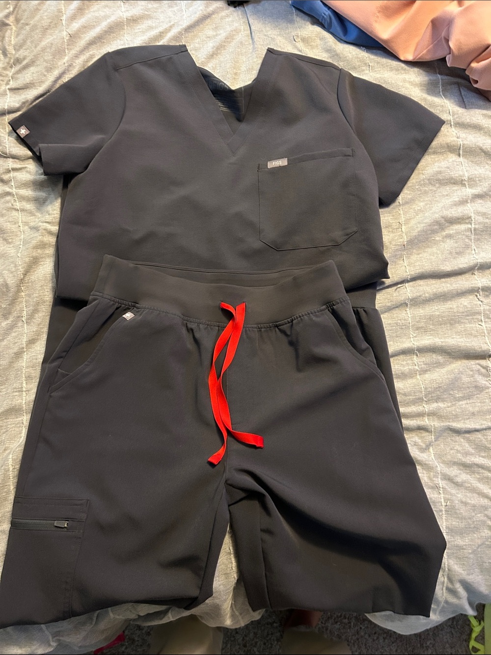 Figs Women’s Black Scrub Set with Red Drawstring